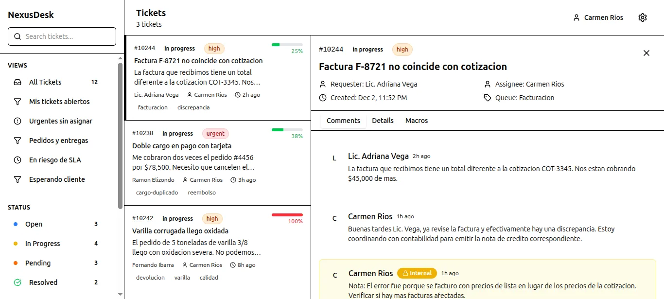 Pantalla 1 de Mesa de ayuda y sistema de tickets para una cadena de ferreterías