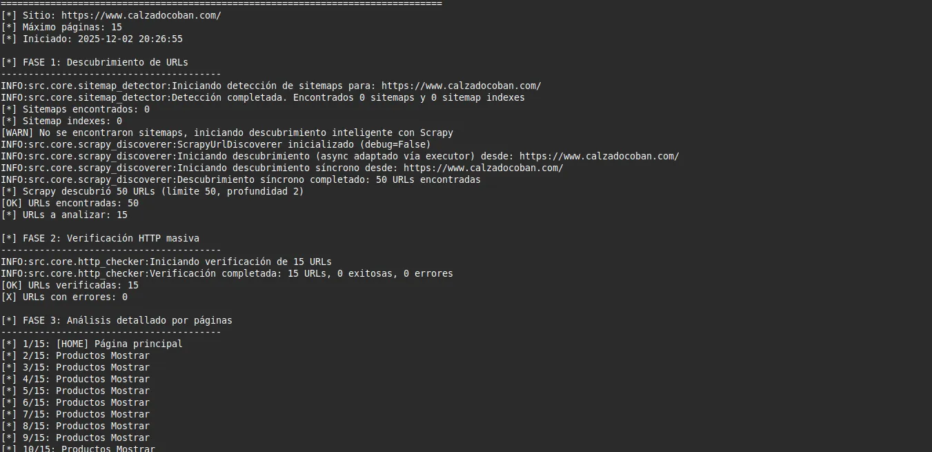 Pantalla 1 de Herramienta SEO propia: auditoría técnica automatizada de cualquier sitio