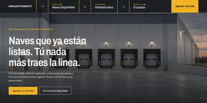 Proyecto: Naves industriales en renta (Sitio inmobiliario · Parque Poniente)