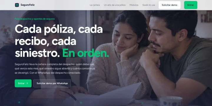 Proyecto: Sitio web para un software de CRM de seguros (Página de producto · SeguroFeliz)